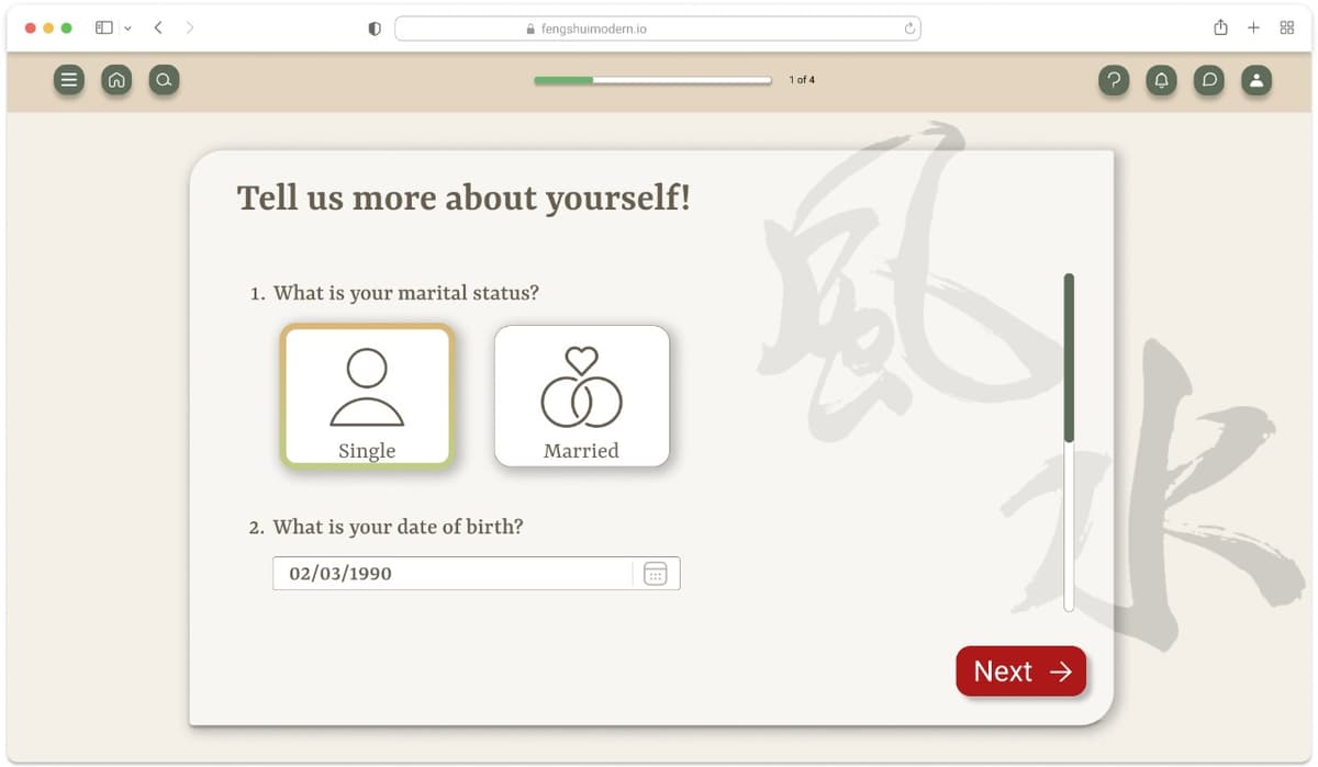 Personalization questionnaire interface